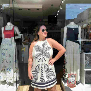 VESTIDO CURTO LISTRA TROPICAL