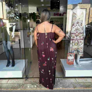 VESTIDO RETO PLISSADO COQUETEL TROPICAL