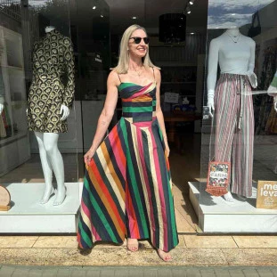 VESTIDO LONGO FARM  LISTRA ONDA DE COR