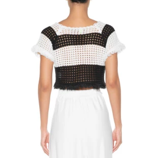 TOP TRICOT LISTRADO COM FRANJA