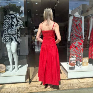 VESTIDO MIDI ALCINHAS FRANZIDO ROLOTE FARM 