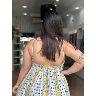 VESTIDO LONGO PREGAS AZULINA