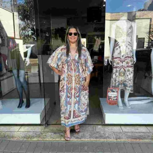 VESTIDO LONGO MANGA VITRAL DO MAR E