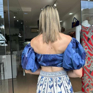 TOP MANGA BUFANTE ESTAMPA AQUARELA FLORAL FARM