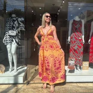 VESTIDO ALCINHAS  LONGO ESTAMPA OLIVIA