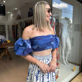 TOP MANGA BUFANTE ESTAMPA AQUARELA FLORAL FARM