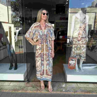 VESTIDO LONGO MANGA VITRAL DO MAR E