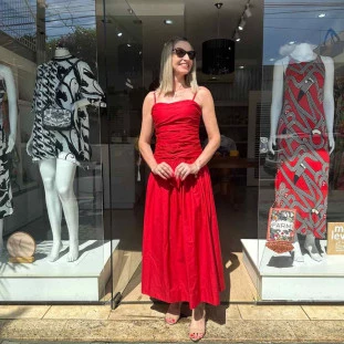 VESTIDO MIDI ALCINHAS FRANZIDO ROLOTE FARM 