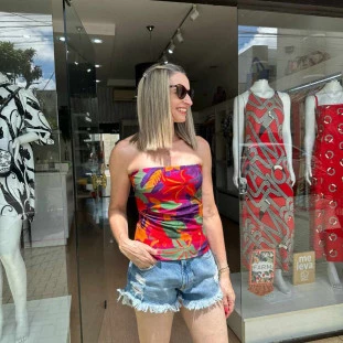 TOP TOMARA QUE CAIA ESTAMPA FLORAL TROPICAL FARM