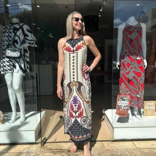 VESTIDO ALCINHA MIDI ESTAMPADO TAPETE DE ARARA FARM