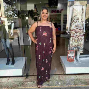 VESTIDO RETO PLISSADO COQUETEL TROPICAL