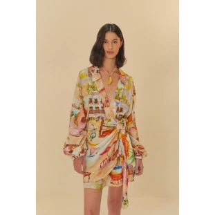 VESTIDO DE MANGA LONGA CURTO TRANSPASSE ESTAMPA  ARACATI FARM