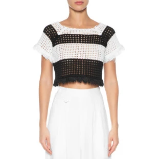 TOP TRICOT LISTRADO COM FRANJA