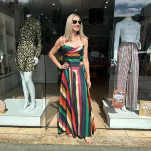 VESTIDO LONGO FARM  LISTRA ONDA DE COR