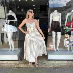 VESTIDO LONGO SEM ALCA LISTRA ALEXIA